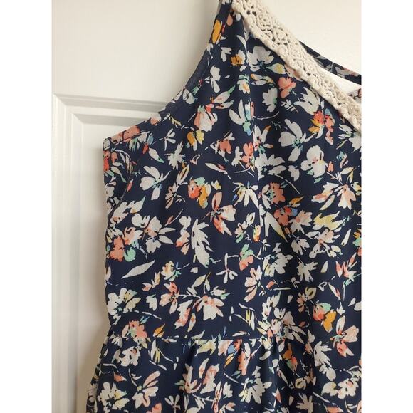Women's Maurices Navy Floral Boho Crochet V-Neck Flowy Sundress | Size Small - Picture 4 of 11